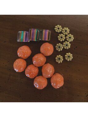 Lot Of Goldtone Spacers 1940s Beads Handmade Striped Glass Beads (VB4)